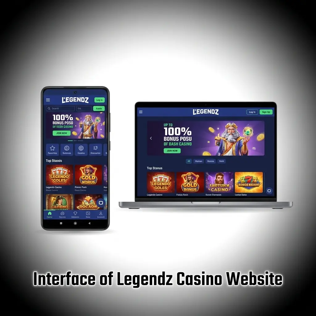 Dark-themed Legendz Casino website interface showing top navigation bar with Sports, Casino, Live Casino, eSports, and Promotions tabs