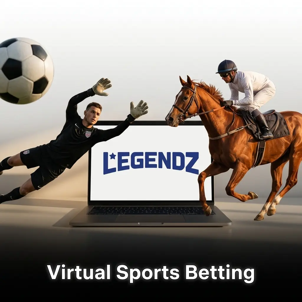 Virtual sports betting at Legendz Casino featuring soccer, horse racing, basketball, and tennis powered by certified RNG engines